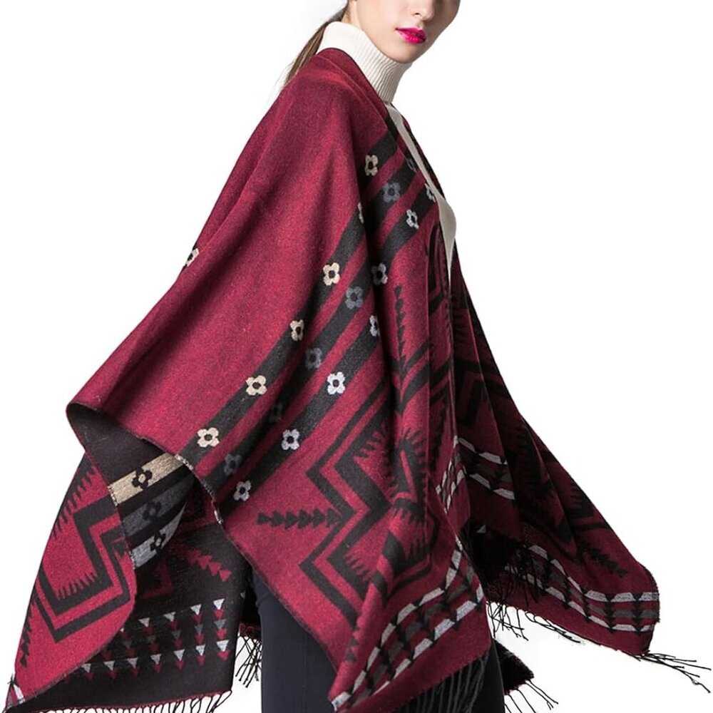 Women's Shawl Wraps Open Front Poncho Cape Oversized Sweaters Casual Cardigan Sh - Picture 7 of 7